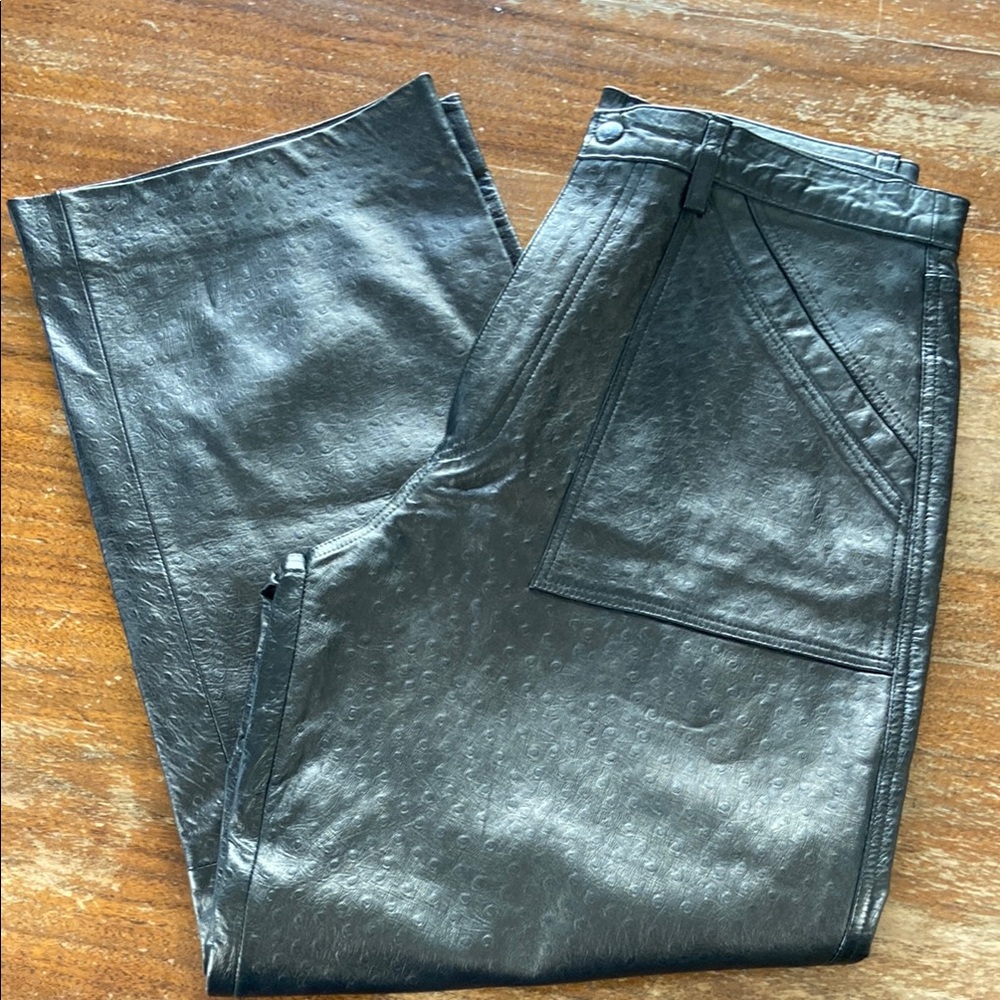 Mens Black Textured Leather Pants 35x39 Missani Le Collezioni size 36